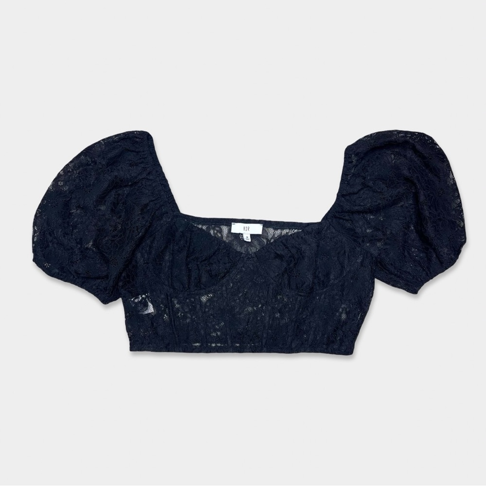 NSR Nordstrom Rack Crop Top Size M Lace Black Color Statement Sleeves GUC